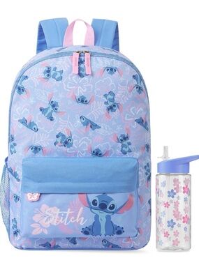Disney Stitch Light Blue Backpack with Water Bottle NEW